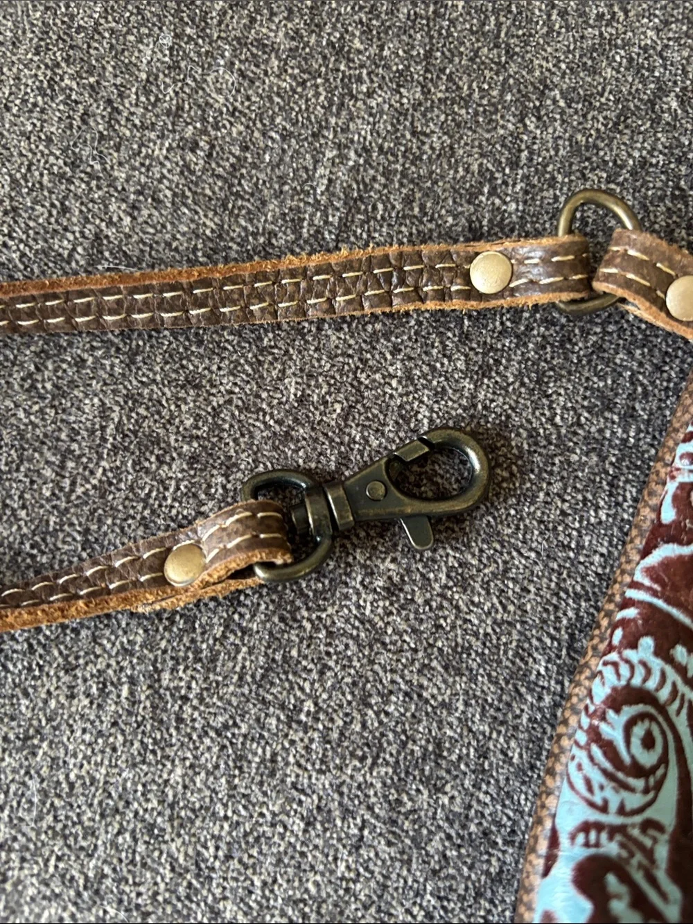 Myra Bag Brown and Light Blue Tooled Leather Wristlet with Turquoise Concho